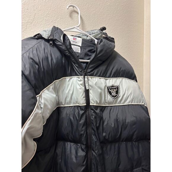 Raiders VTG NFL Team Apparel Puffer Coat 90s Black Gray Sports Football Jacket L - Picture 3 of 6